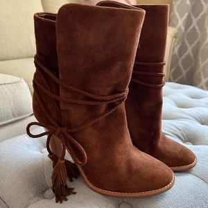 Joie Chap Suede Tassel Ankle Bootie